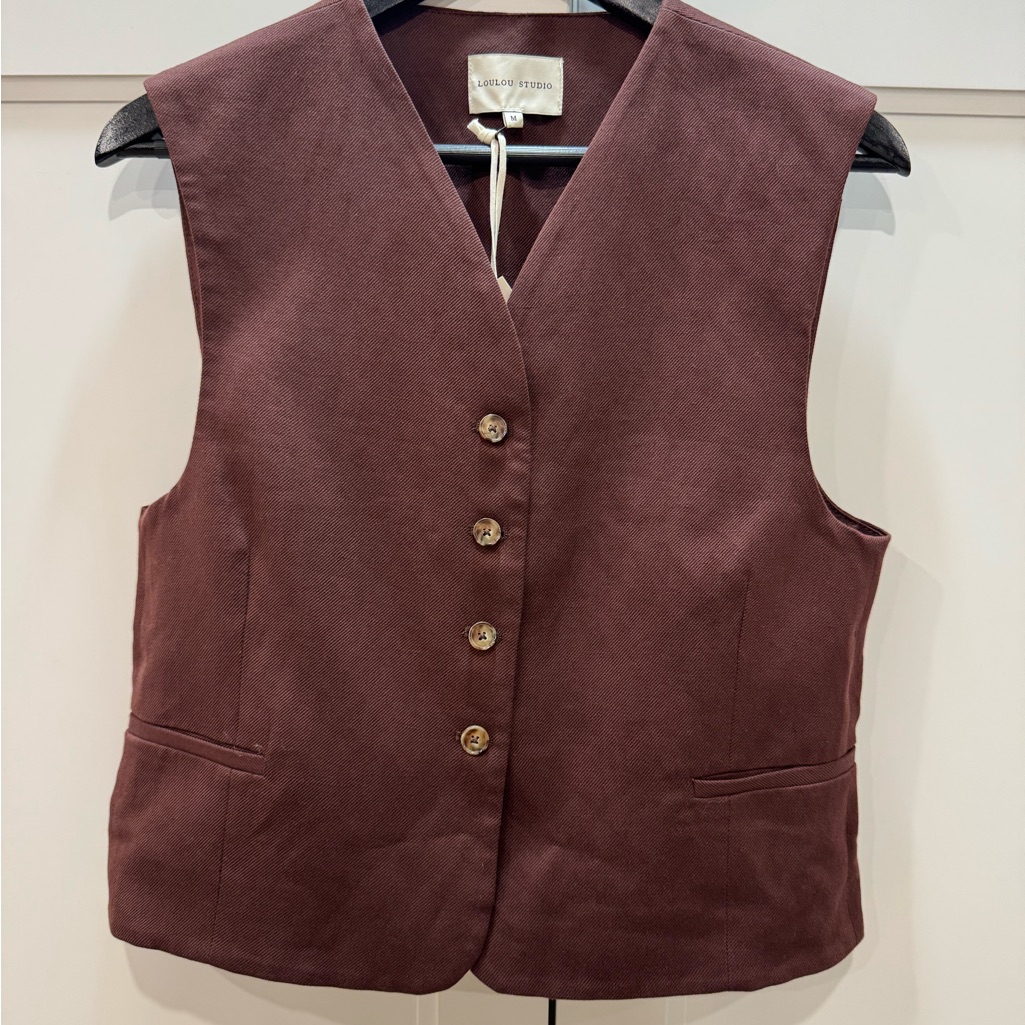 Nwt Cotton Linen Waistcoat Vest In Midnight Bordeaux